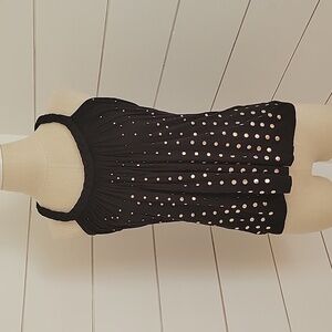 VENUS small black tank with rope like back and gold adornments